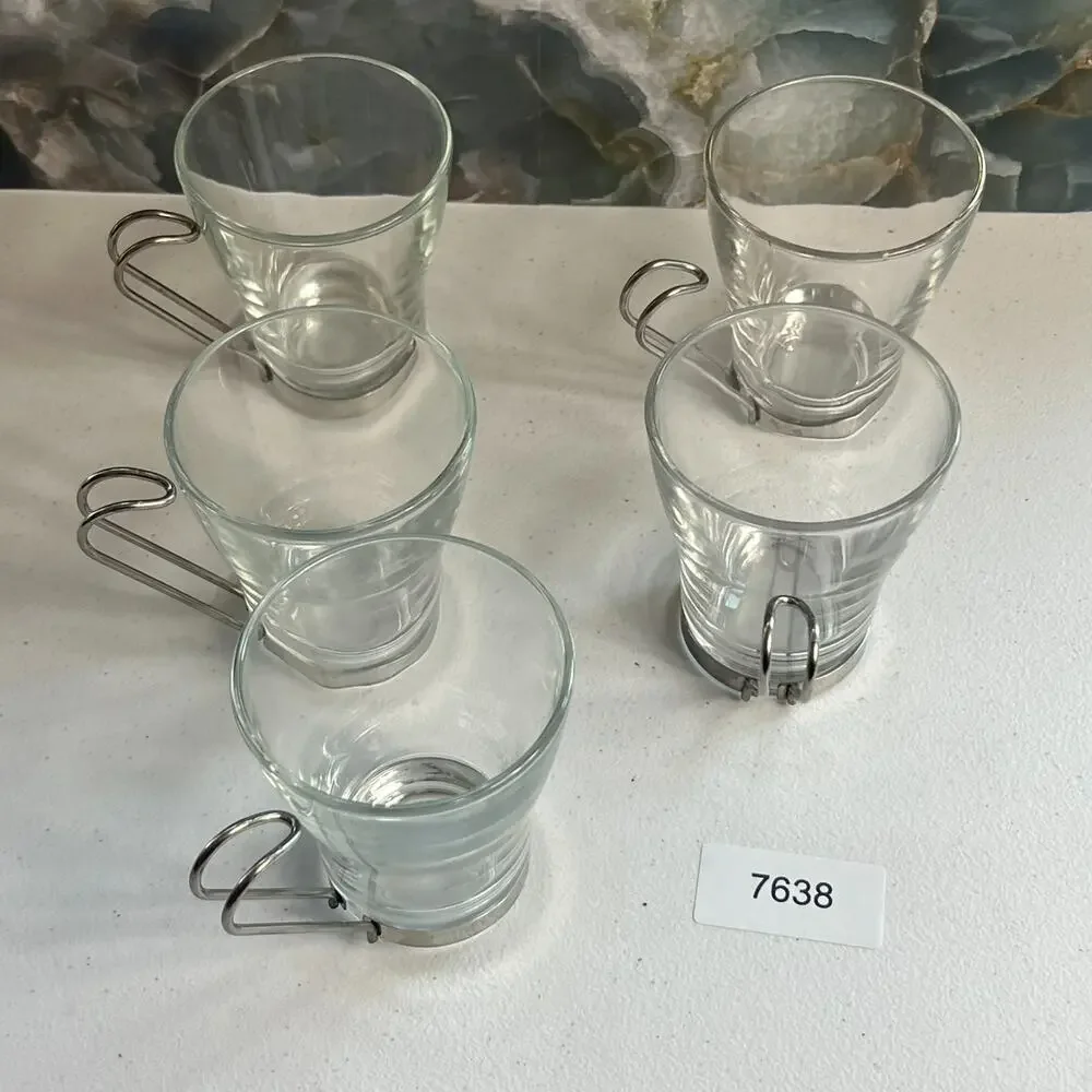 Bormioli Rocco Cappuccino Glass Mug With Stainless Steel Handle Set of 5